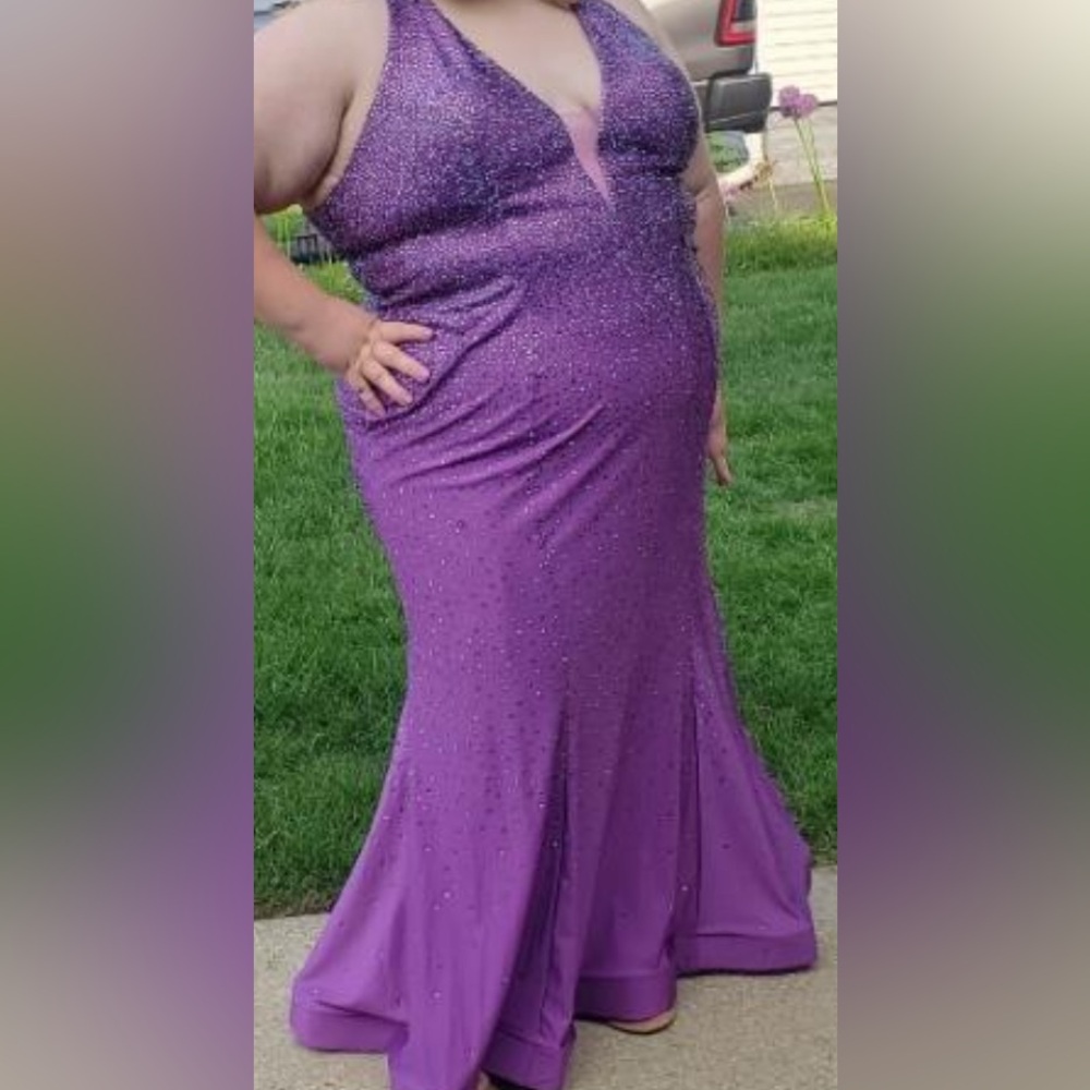 Faviana Purple Gemstone Prom Gown- Plus Size
